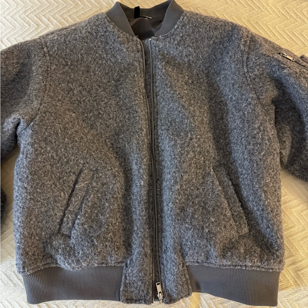 Gray Textured Bomber Jacket